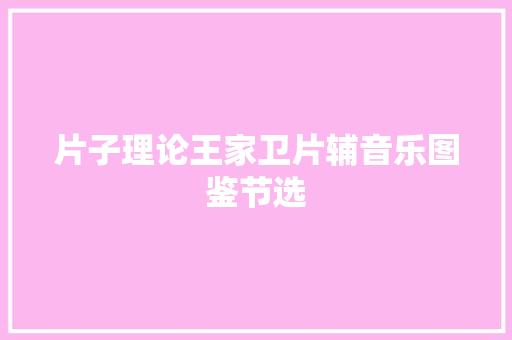片子理论王家卫片辅音乐图鉴节选
