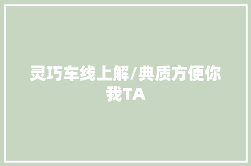 灵巧车线上解/典质方便你我TA