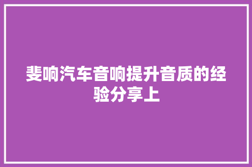 斐响汽车音响提升音质的经验分享上