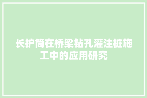 长护筒在桥梁钻孔灌注桩施工中的应用研究