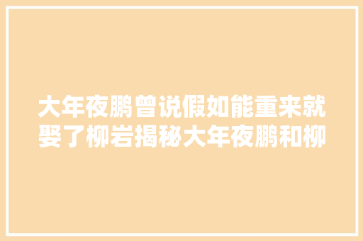 大年夜鹏曾说假如能重来就娶了柳岩揭秘大年夜鹏和柳岩的真实关系