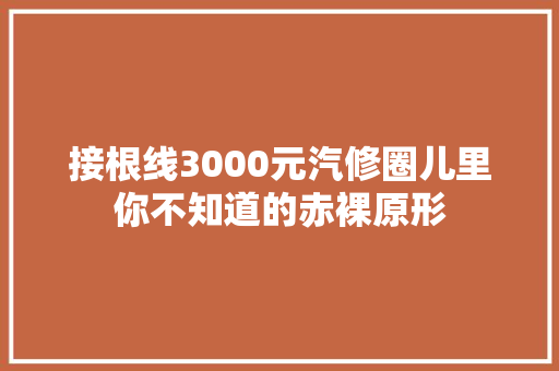 接根线3000元汽修圈儿里你不知道的赤裸原形