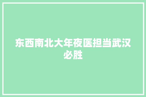 东西南北大年夜医担当武汉必胜