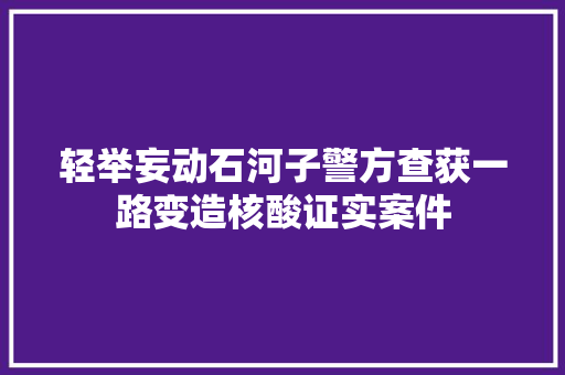 轻举妄动石河子警方查获一路变造核酸证实案件