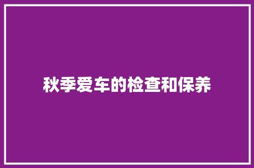 秋季爱车的检查和保养