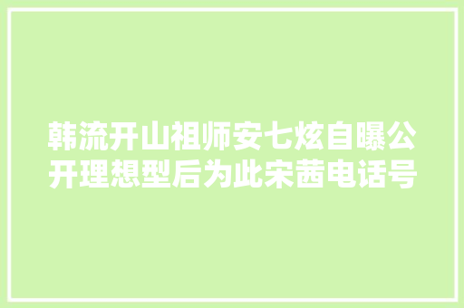 韩流开山祖师安七炫自曝公开理想型后为此宋茜电话号都换了