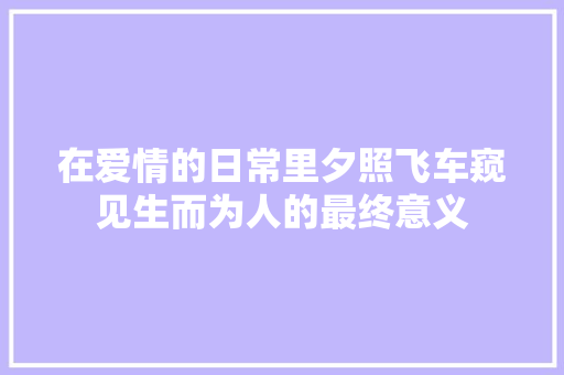 在爱情的日常里夕照飞车窥见生而为人的最终意义