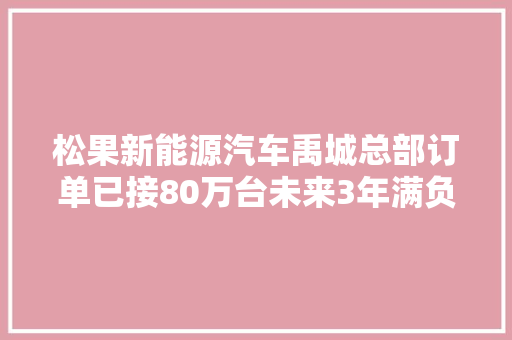 松果新能源汽车禹城总部订单已接80万台未来3年满负荷赶单
