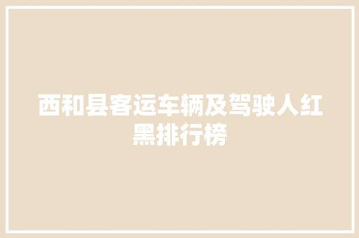 西和县客运车辆及驾驶人红黑排行榜