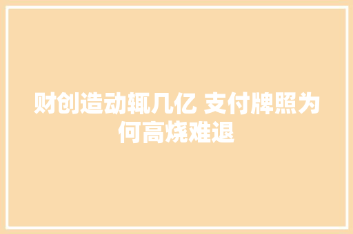 财创造动辄几亿 支付牌照为何高烧难退