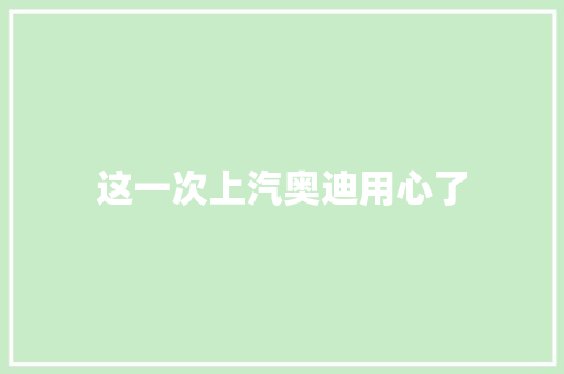 这一次上汽奥迪用心了