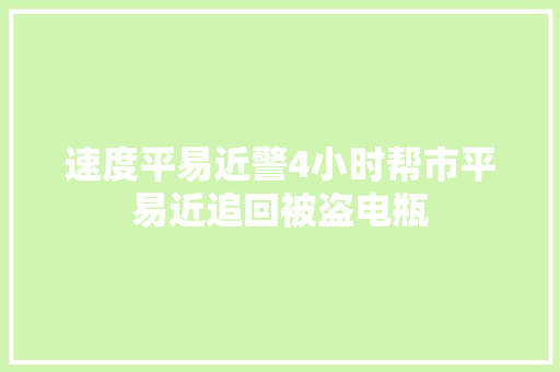 速度平易近警4小时帮市平易近追回被盗电瓶 汽车知识