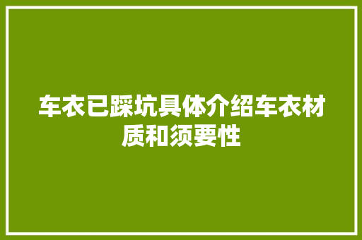 车衣已踩坑具体介绍车衣材质和须要性