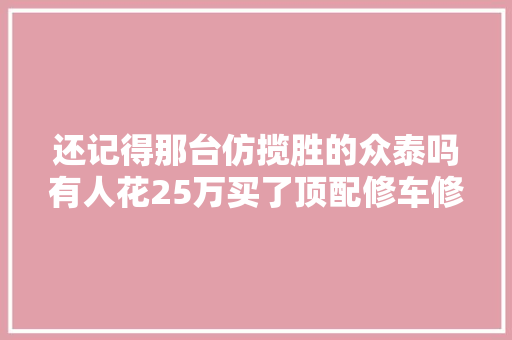 还记得那台仿揽胜的众泰吗有人花25万买了顶配修车修到总部