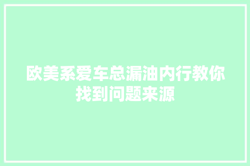 欧美系爱车总漏油内行教你找到问题来源