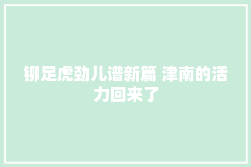 铆足虎劲儿谱新篇 津南的活力回来了