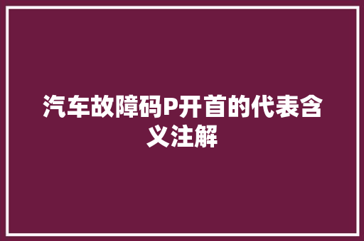 汽车故障码P开首的代表含义注解
