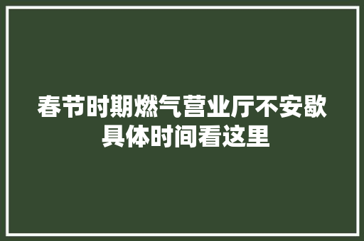 春节时期燃气营业厅不安歇 具体时间看这里