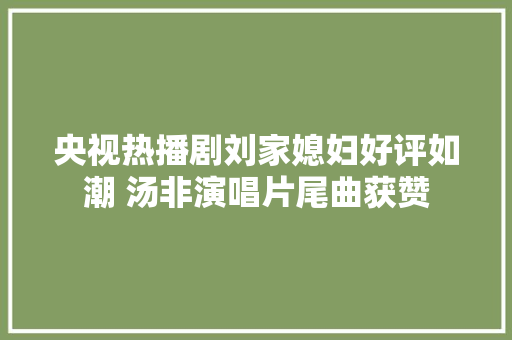 央视热播剧刘家媳妇好评如潮 汤非演唱片尾曲获赞 休闲娱乐