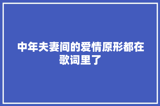 中年夫妻间的爱情原形都在歌词里了