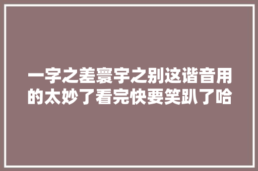 一字之差寰宇之别这谐音用的太妙了看完快要笑趴了哈哈