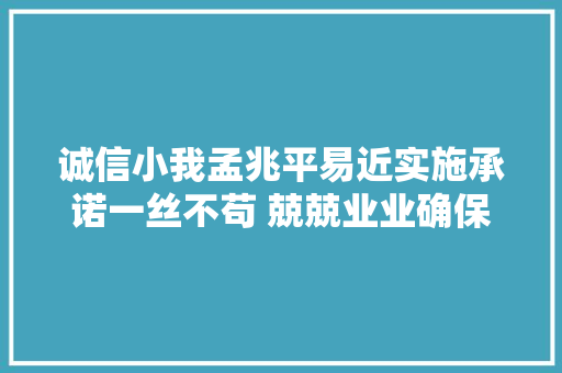 诚信小我孟兆平易近实施承诺一丝不苟 兢兢业业确保安然