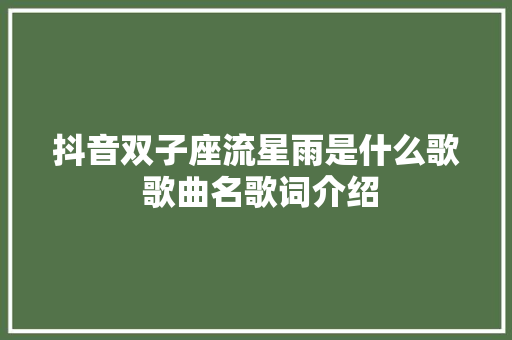 抖音双子座流星雨是什么歌 歌曲名歌词介绍