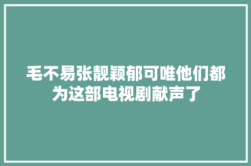 毛不易张靓颖郁可唯他们都为这部电视剧献声了