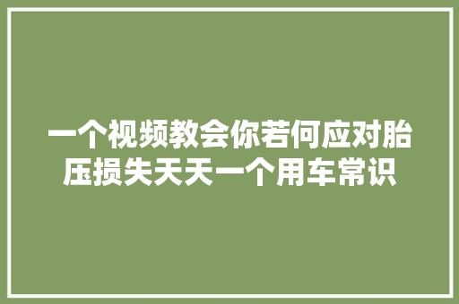 一个视频教会你若何应对胎压损失天天一个用车常识