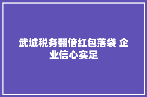 武城税务翻倍红包落袋 企业信心实足