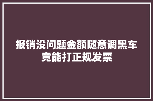 报销没问题金额随意调黑车竟能打正规发票