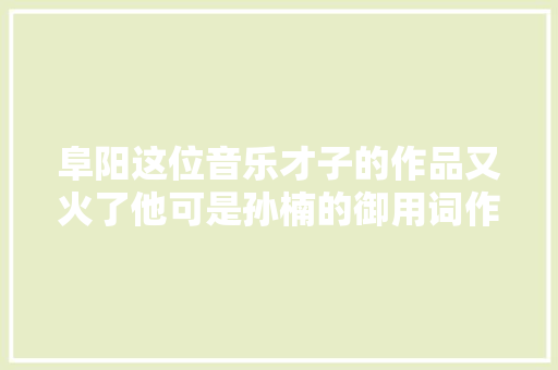 阜阳这位音乐才子的作品又火了他可是孙楠的御用词作者