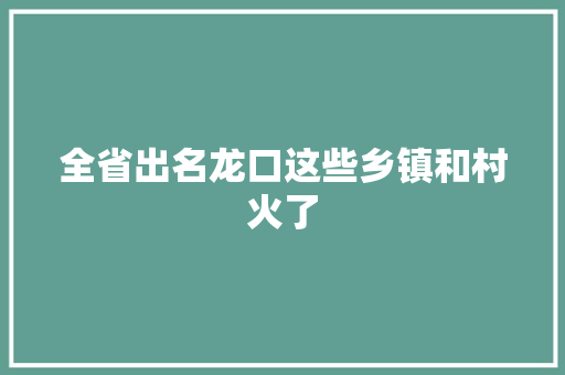 全省出名龙口这些乡镇和村火了
