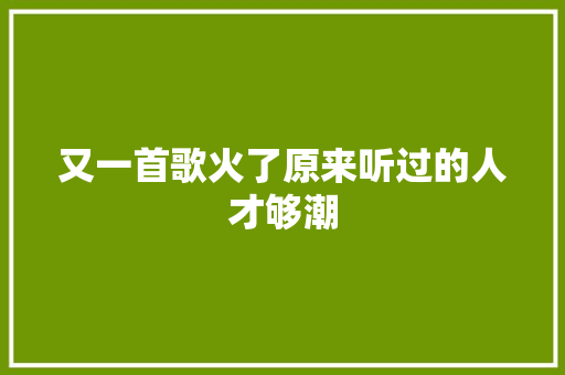又一首歌火了原来听过的人才够潮