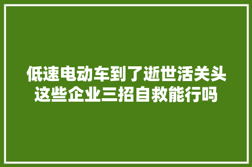 低速电动车到了逝世活关头这些企业三招自救能行吗