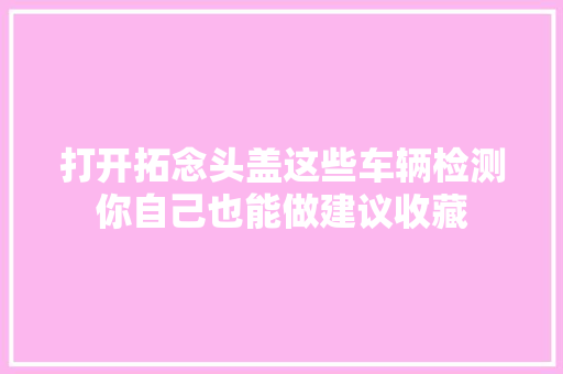 打开拓念头盖这些车辆检测你自己也能做建议收藏 汽车知识