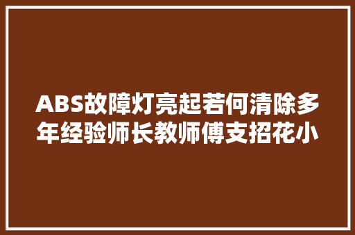 ABS故障灯亮起若何清除多年经验师长教师傅支招花小钱免被4S店坑