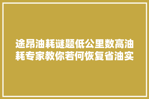 途昂油耗谜题低公里数高油耗专家教你若何恢复省油实质