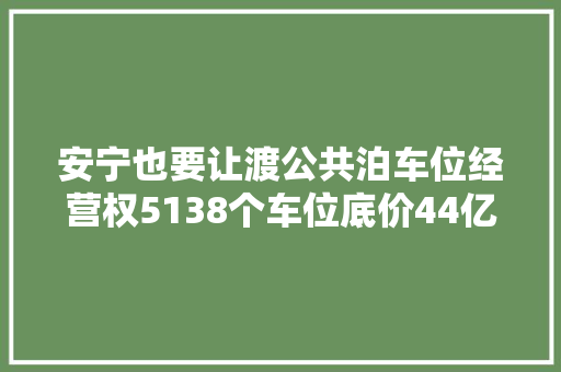 安宁也要让渡公共泊车位经营权5138个车位底价44亿