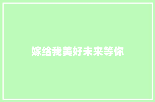 嫁给我美好未来等你