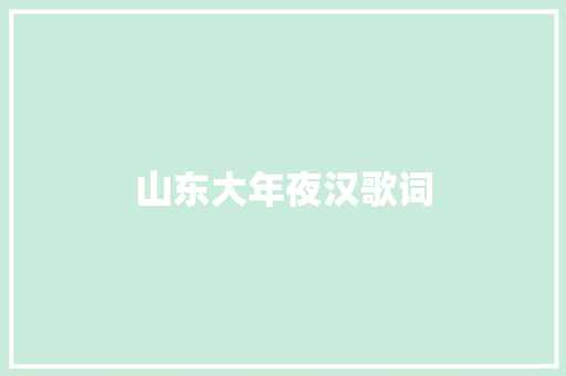 山东大年夜汉歌词