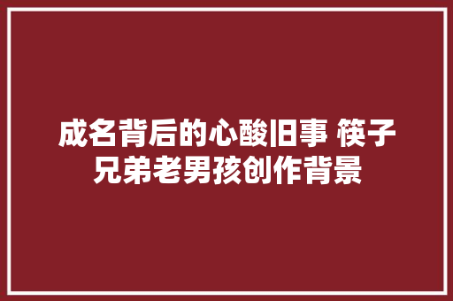 成名背后的心酸旧事 筷子兄弟老男孩创作背景 休闲娱乐