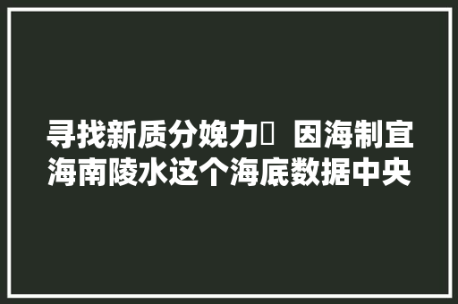 寻找新质分娩力⑯  因海制宜海南陵水这个海底数据中央未来可期