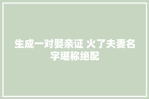 生成一对娶亲证 火了夫妻名字堪称绝配