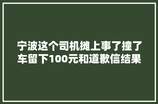 宁波这个司机摊上事了撞了车留下100元和道歉信结果修车费交警有说法