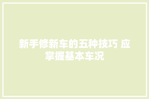 新手修新车的五种技巧 应掌握基本车况