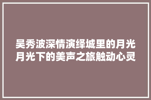 吴秀波深情演绎城里的月光月光下的美声之旅触动心灵旋律