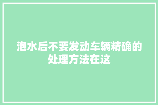 泡水后不要发动车辆精确的处理方法在这