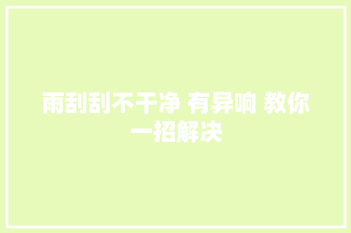 雨刮刮不干净 有异响 教你一招解决