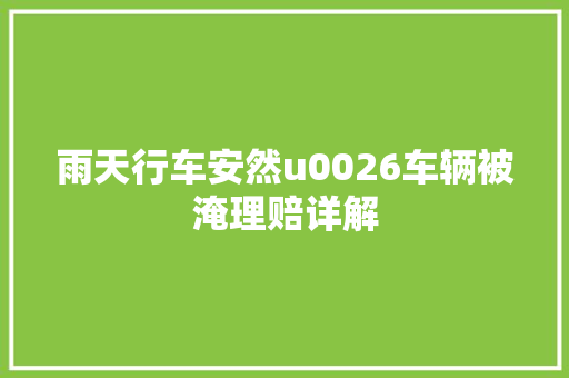 雨天行车安然u0026车辆被淹理赔详解